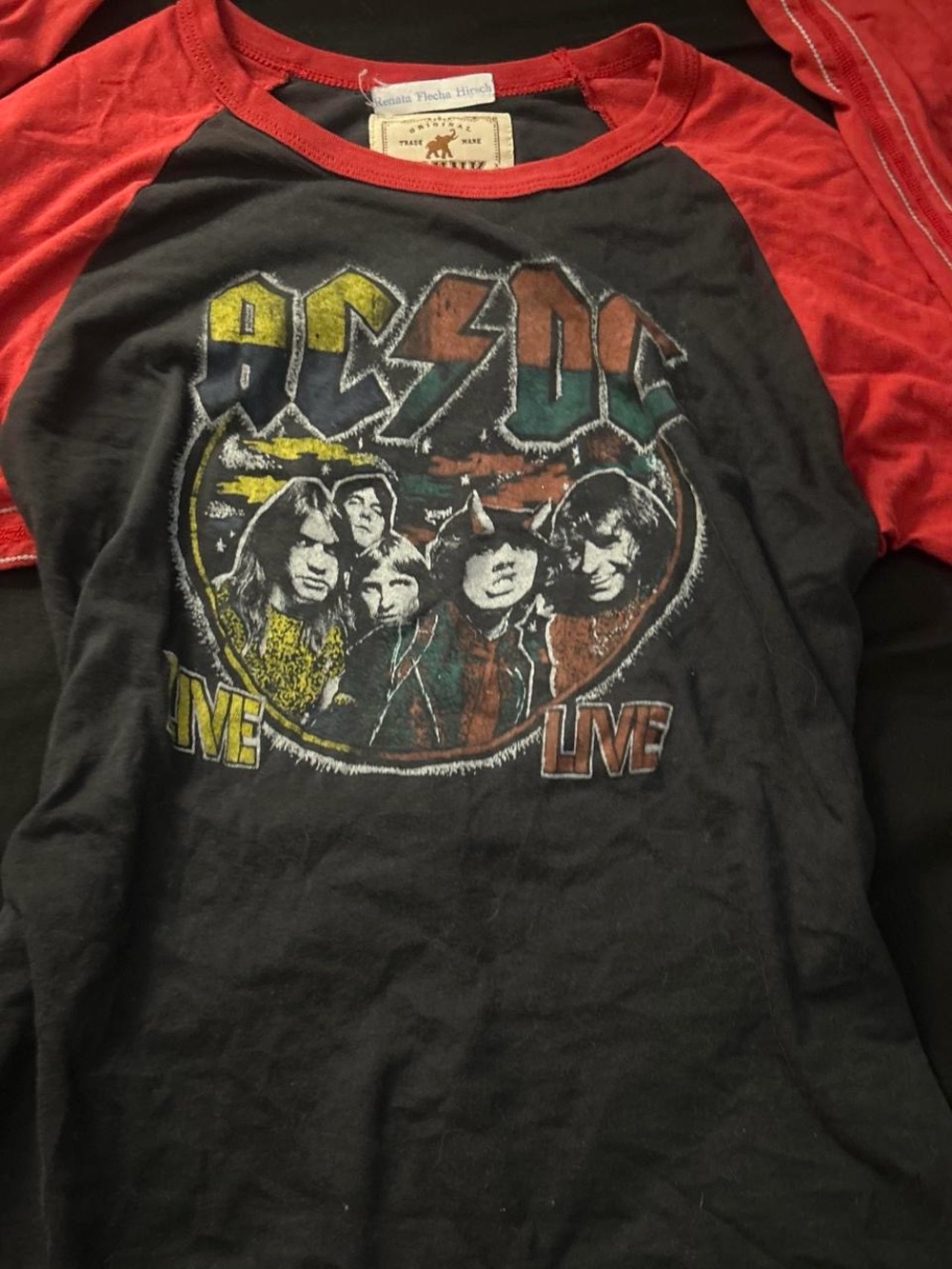 AC/DC Women’s Raglan Graphic Tee - Black with Red Sleeves
